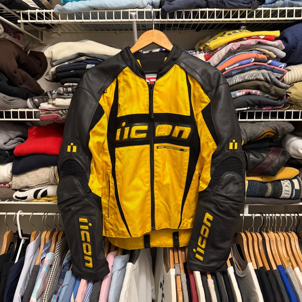 Icon Jacket Mens MD Yellow ARC Performance Series Mesh Leather Biker Padded Coat